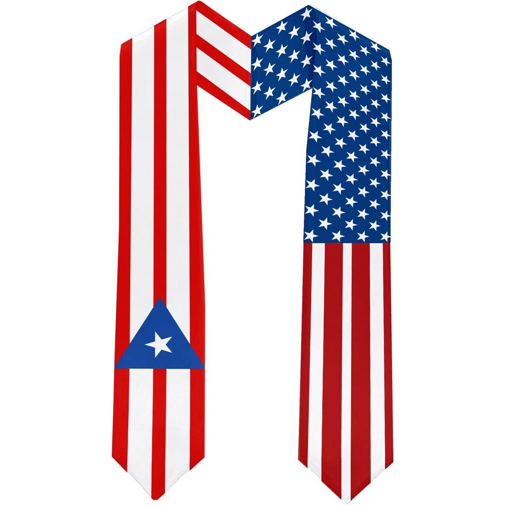 5364 2025 Puerto Rico Flag and USA Flag Graduation Stole Graduation Sash